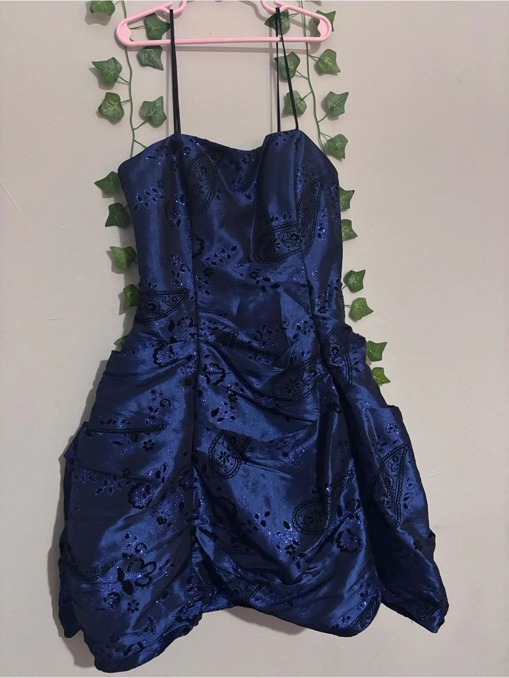 Morgan & Co. Royal Blue Embroidered Satin Spaghetti-Strap Party Dress for Girls